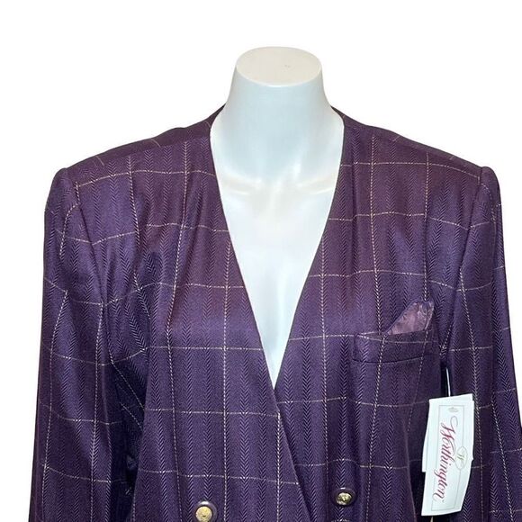 Worthington NWT purple window check double breasted blazer size 16 - Picture 2 of 14